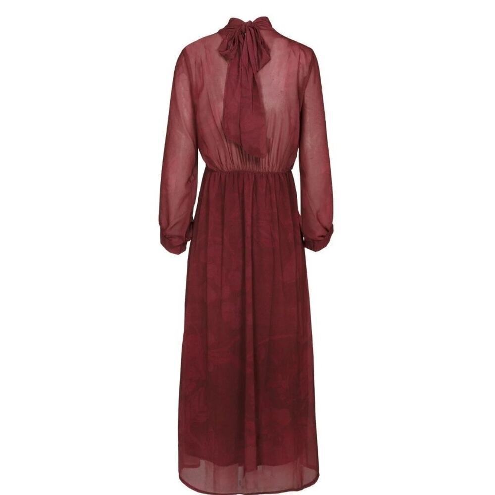 Juan Avellaneda X Seeiou Women's Red Long Sleeve Midi Burgundy Dress Julie - Picture 2 of 4